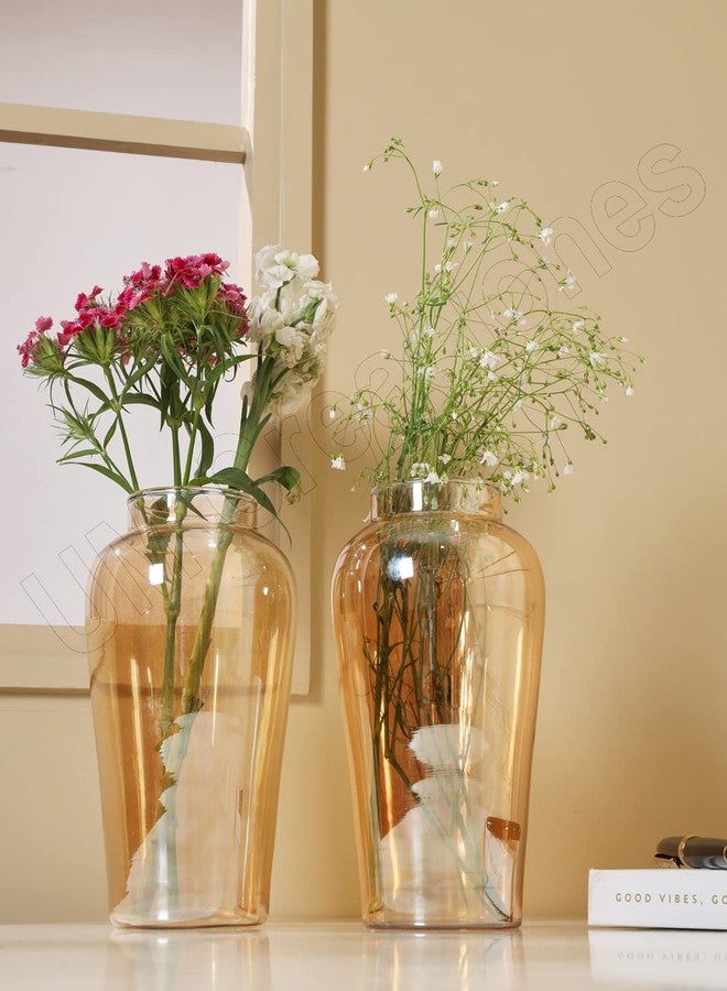 UM Creaciones Flower Glass Vase Amber Decorative Vase for Home Decor Living Room Office and Place Settings Perfect for Wedding & Home (Set of 2) - Image 3